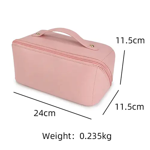 Bearky Beauty Ladies Simple Travel Cosmetic Bag PU Leather Portable Zipper Toiletry Makeup Pouch